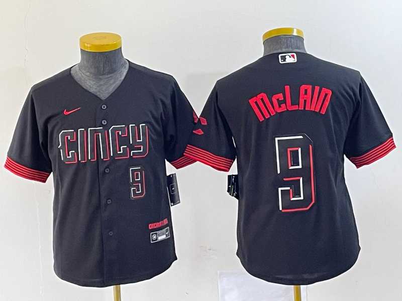 Youth Cincinnati Reds #9 Matt McLain Number Black 2023 City Connect Cool Base Stitched Jersey2